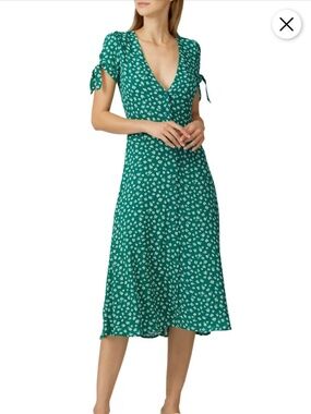 Reformation Rosalinda Dress size 2 Green Floral Tie Sleeves